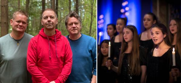 Georg Buljo Trio og Det Norske Jentekor presenterer urpremieren av OKTAN på Festspillene i Nord-Norge 2021. Foto: collage